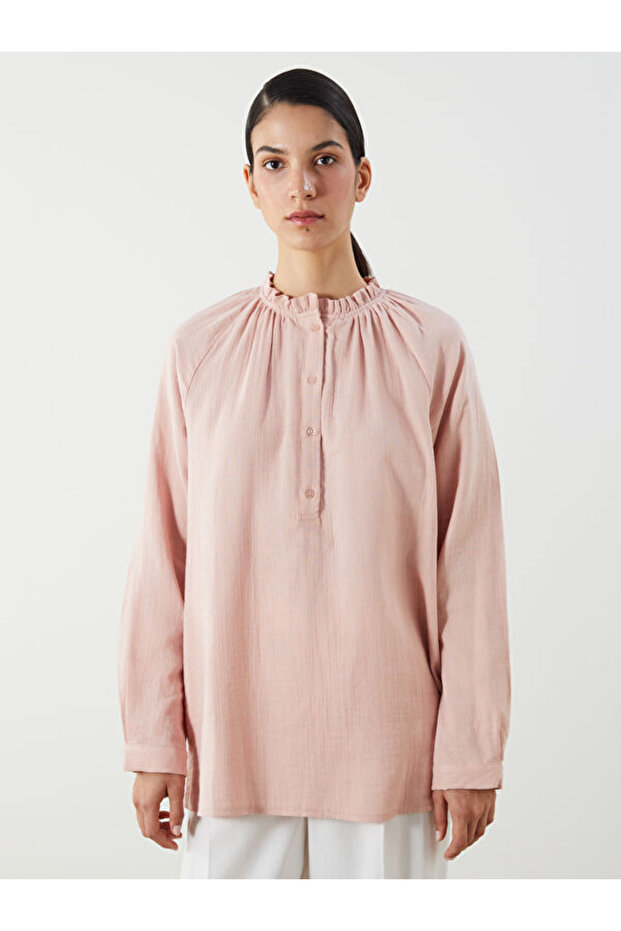 Ruffled Collar Textured Muslin Blouse