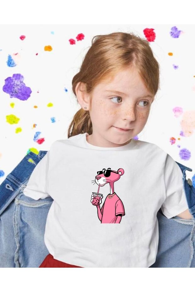 100% Cotton Unisex Pink Panther Printed Children's T-Shirt