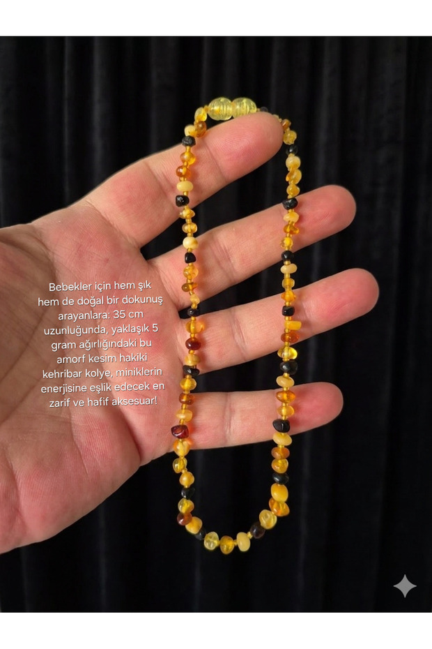 Güleç Natural Stone Amorphous Cut Baby Amber Necklace - 35 cm - Approximately 5 Gr