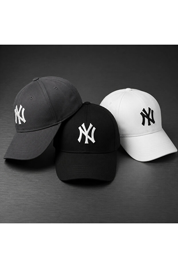 Karnas 3-Piece Ny Embroidered Hat Set – Casual Style with Black, White, and Dark Gray Color Options