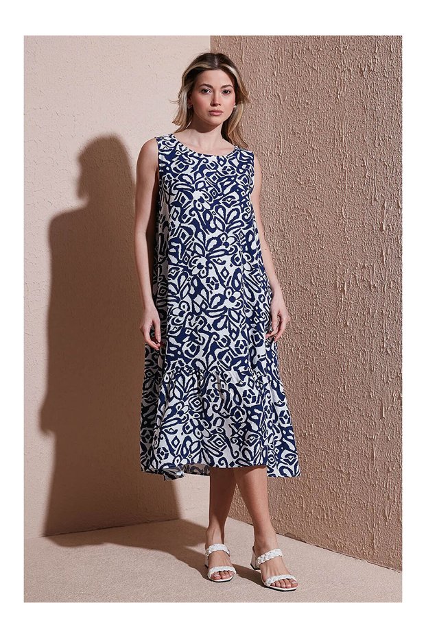 Patterned Blue Women's Dress 26Y0458K1