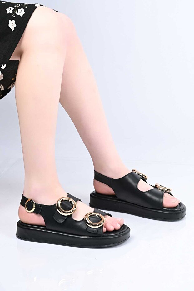 Laceless Buckle Poly Sole Genuine Leather Open Back Sandals 341-1119 Women's Sandals