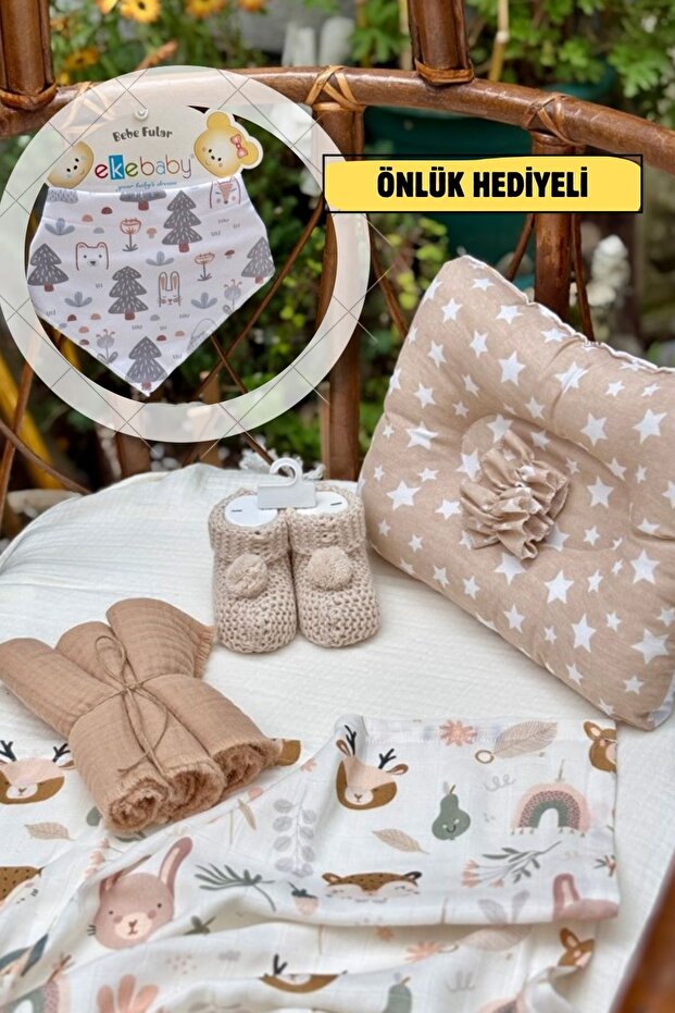 Muslin Baby Diaper & Nursing Pillow & Booties & 3-Pack Mouth Wipes Baby Care Set (with Bib as a Gift)