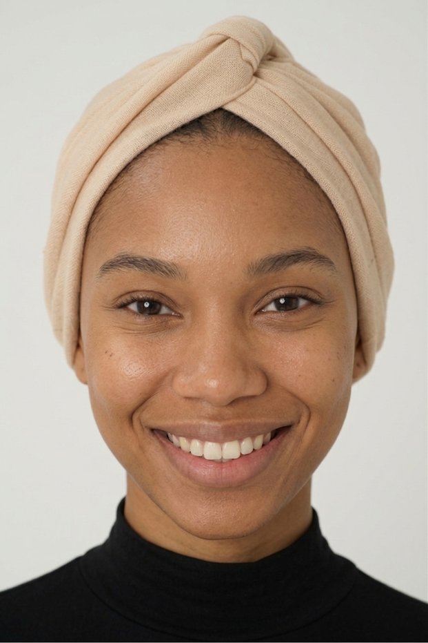 Glittery Pique Cross-Strapped Lined Beige Ready-Made Turban Hijab Bonnet Suitable for Medical Use Evening Dress