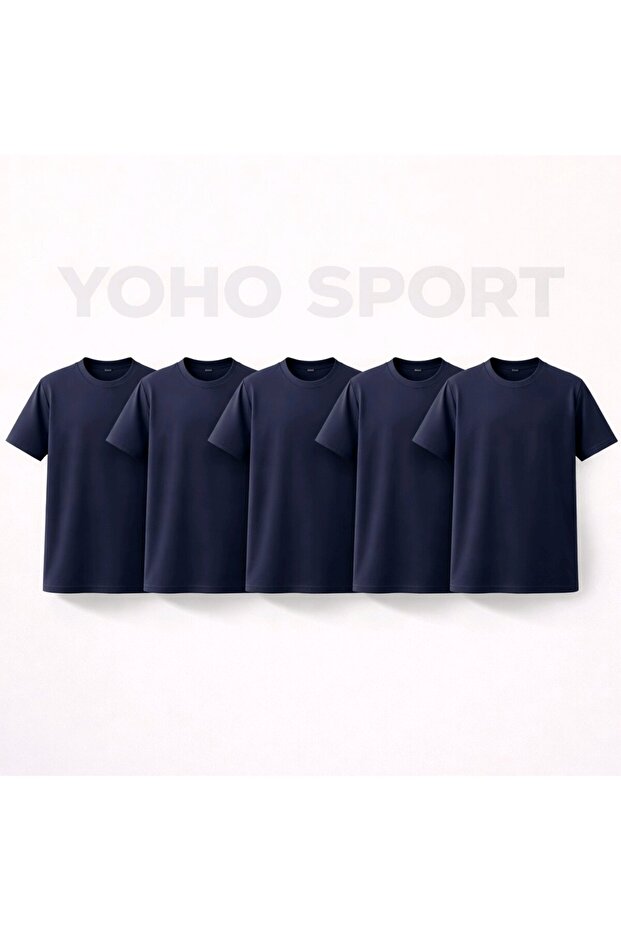 Unisex Basic Cut 100% Cotton Soft Textured Navy Blue Crew Neck T-Shirt Pack of 5