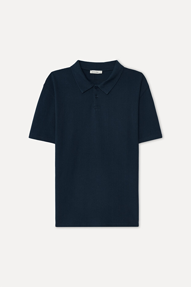 Men's Navy Blue Comfort Fit Polo Neck T-Shirt