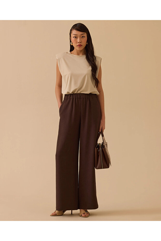 Elastik Bel Krinkle Wide Leg Pantolon