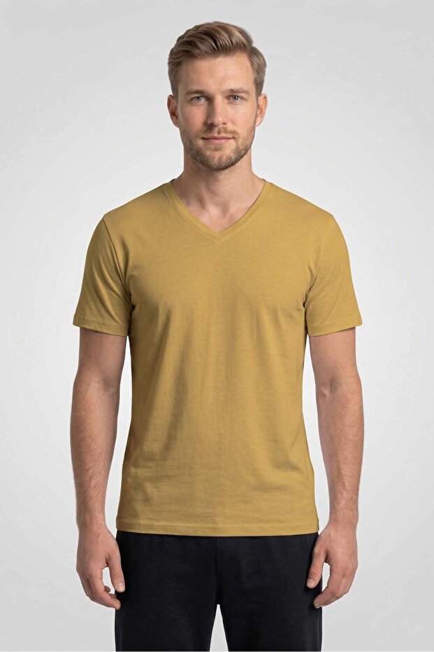 Men's Mustard Bambo V-Neck Half Sleeve T-Shirt