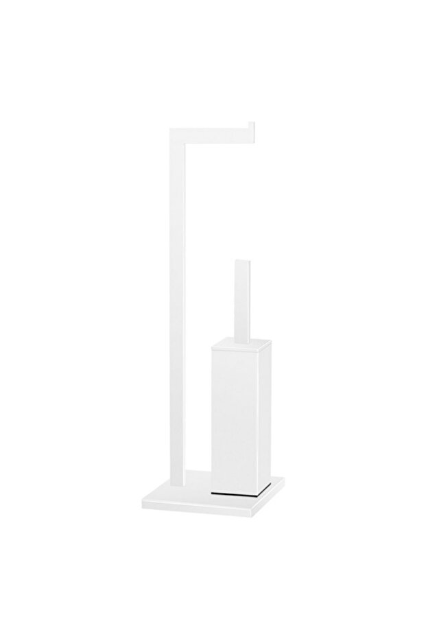 Freestanding Toilet Paper Holder + Brush Holder, Square - Matte White