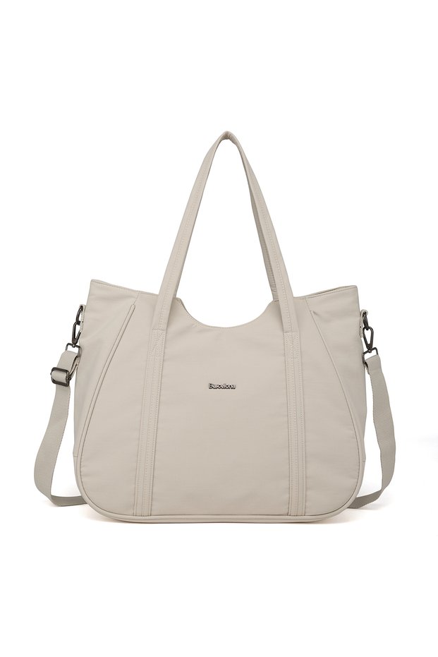 Light Beige Large Size Shopper Design Lightweight Fabric Women's Shoulder Bag