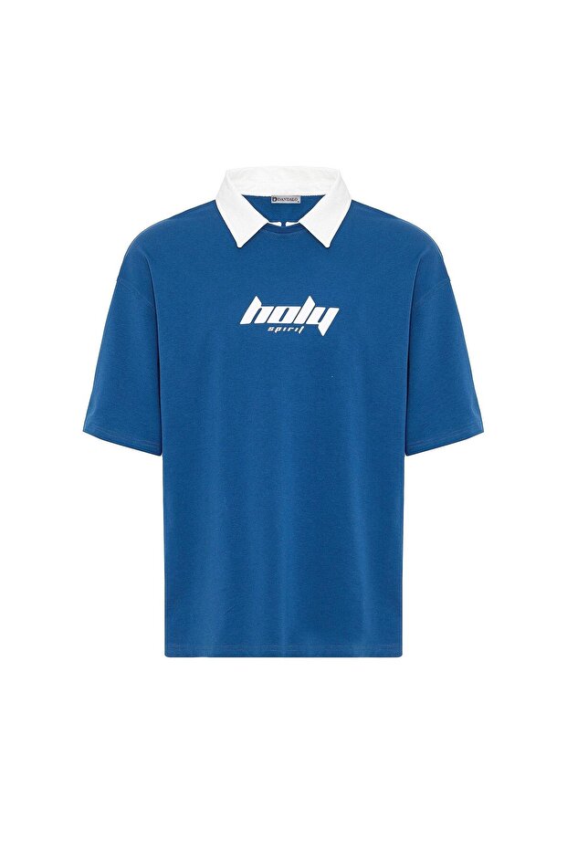 Polo collar oversize printed t-shirt