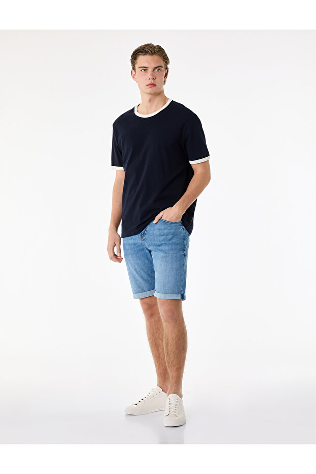 Normal Waist Cotton Bermuda Slim Fit Jean Shorts