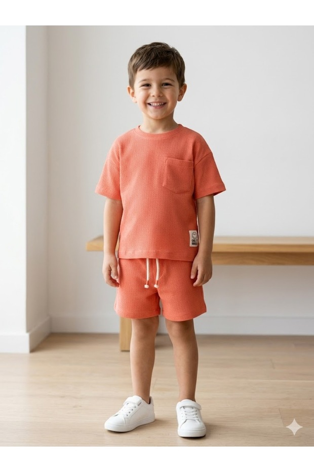 Boys' Seersucker Fabric Pocket T-Shirt and Shorts Set
