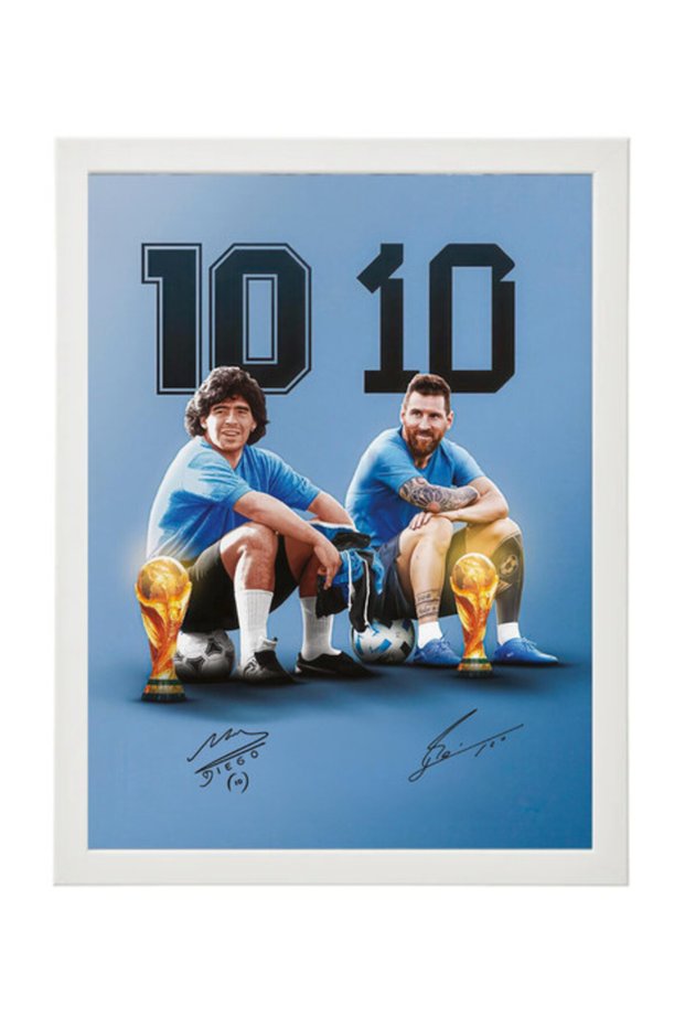 Lionel Messi & Diego Maradona Framed Poster 30x40cm – Argentina Legend Football Wall Art, Printed Autograph, Soccer Memorabilia, Gift for Fans