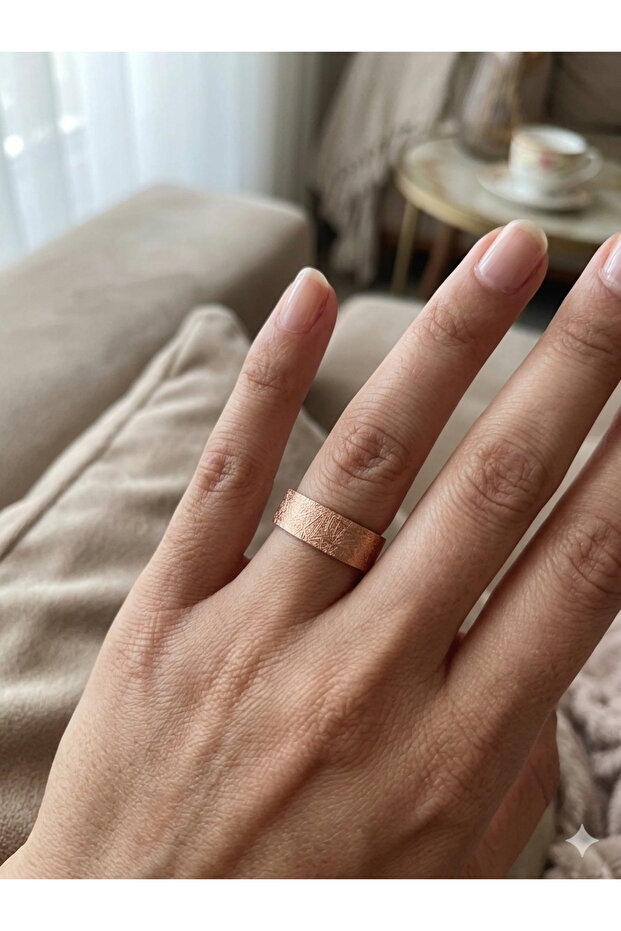 Handcrafted Line Pattern Wide Form Adjustable Pure Copper Ring - 2