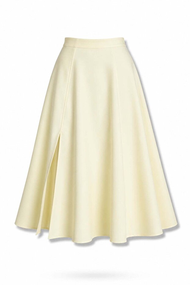 Yellow Slit Flounce Midi Skirt