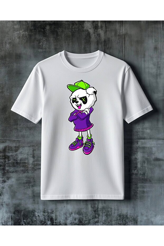 Cute Character Neon Design Printed Oversize T-Shirt