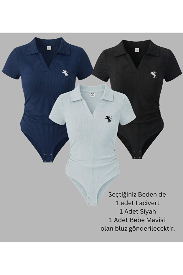 3-Piece Polo Collar Ribbed Lycra Premium Bodysuit
