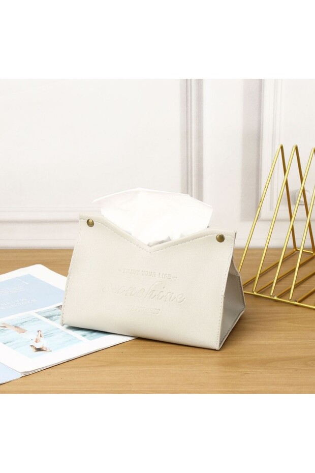 White Solid Color Leather Tissue Box Multi-Purpose Napkin Storage for Living Room Dining Room Enviro