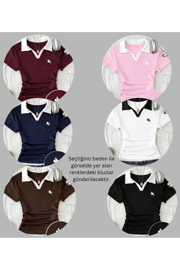 Soul Colorful Polo Collar Embroidered Gathered Blouse
