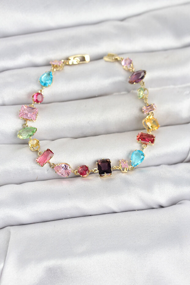Mixed Color Crystal Stone Cut Silver Color Gema Women's Bracelet -
