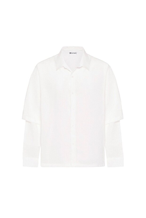 Double sleeve detailed oversize shirt