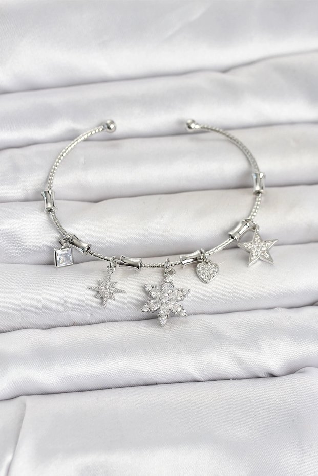 Brass Silver Rk Lotus Detail Charm Women's Bracelet