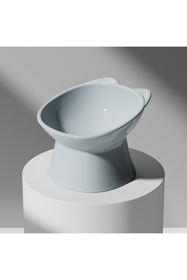grey New design cat bowl anti-tip feeding and drinking bowl Nordic style square mouth double-ear hig