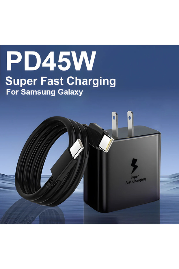 شاحن PD بقوة 45 واط وكابل بيانات USB-C - محول محمول سريع الشحن للغاية لهواتف S24/S23/S22