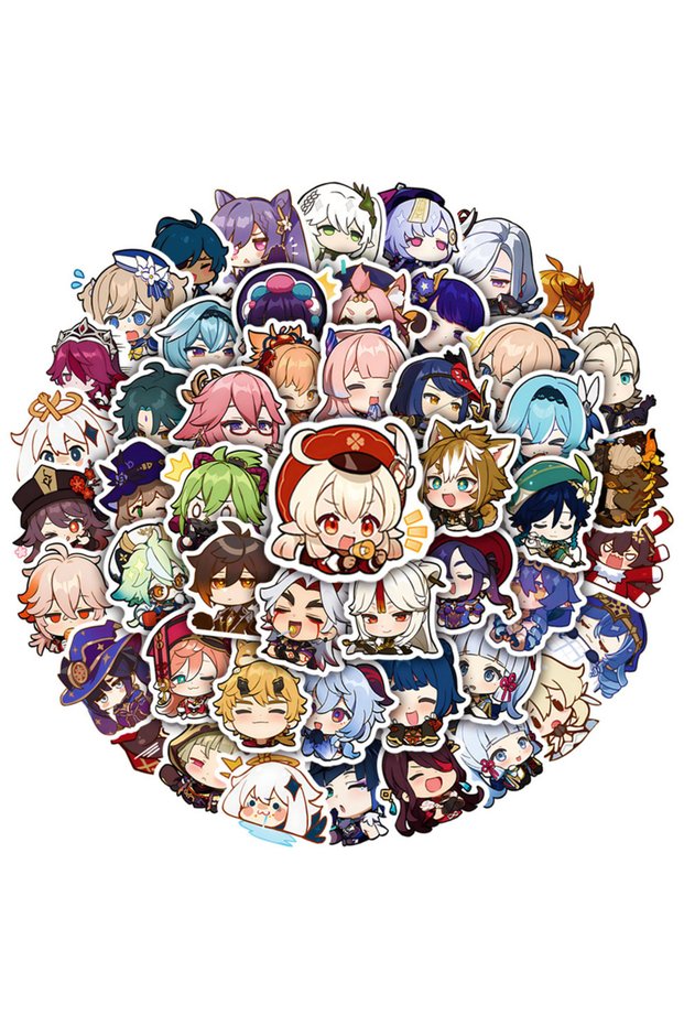 Bandai 50PCS 10/30/50pcs Cute Genshin Impact Stickers for Laptop Anime Game Decals Luggage Guitar Sk