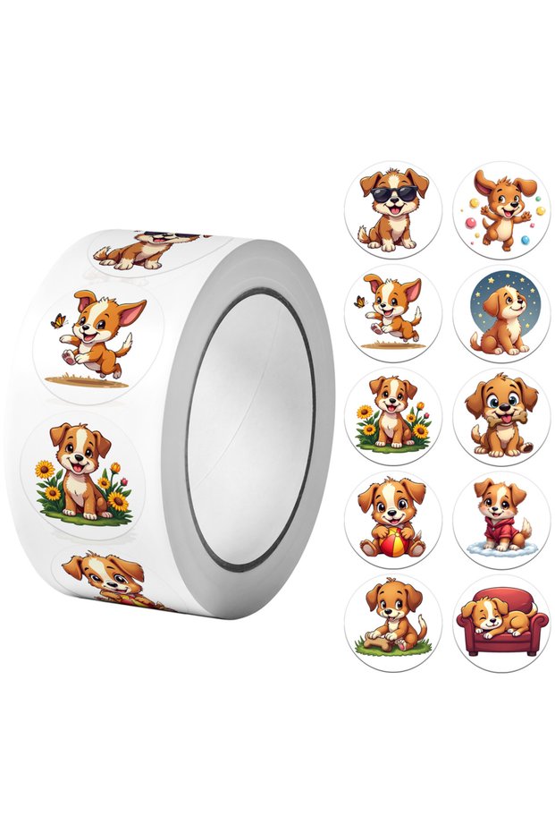 TO002 1Roll(500Pcs) Kawaii Wonderful Life of Little Dogs Stickers 2.5cm/1.0'' 10 Designs Decals Diy