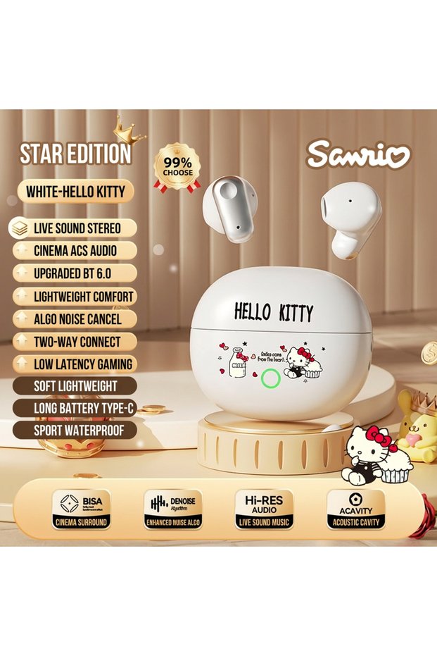 mini530-white Sanrio Mini530 Mini Portable Bluetooth Earphones Lovely Kawaii Style Long Battery Life
