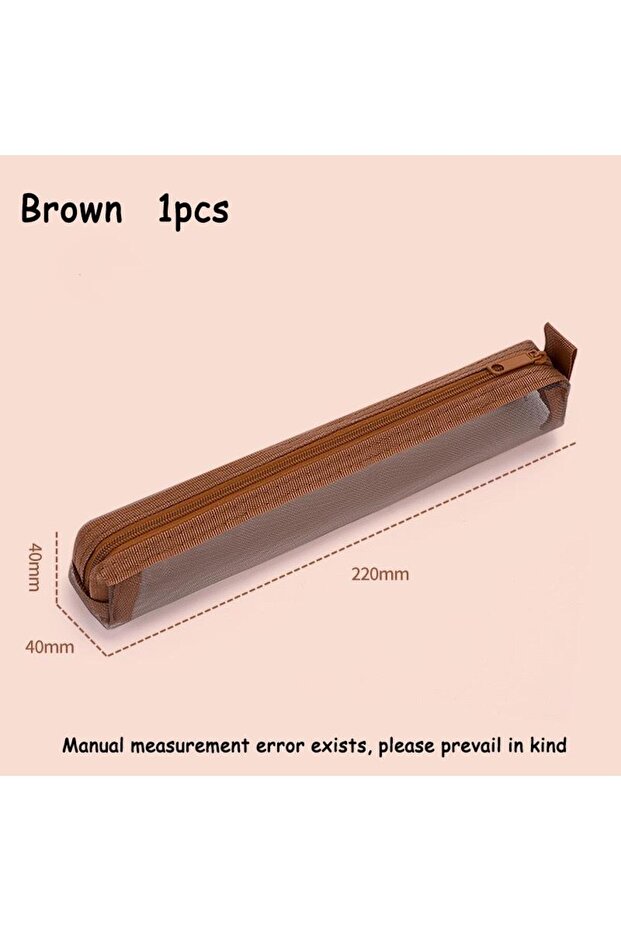 Brown 1Pc Portable Grid Pencil Case Large Capacity Multifunctional Zipper Stationery Pouch for Schoo