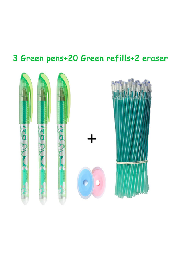 Green 3Pens+20Refills Color Erasable Pen Gel Pens Rod Washable Handle School Writing Office Supplies