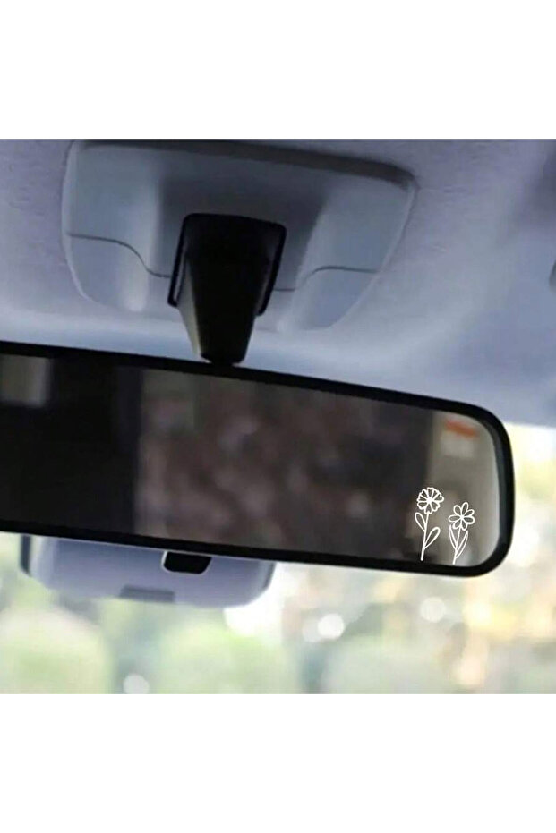 WHITE rearview mirror decal, tiny flower sticker, small botanical decal floral, laptop car boat suv