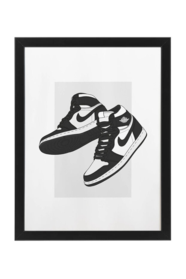 Nike Air Jordan 1 Black and White Sneaker Poster with Frame 50x40cm