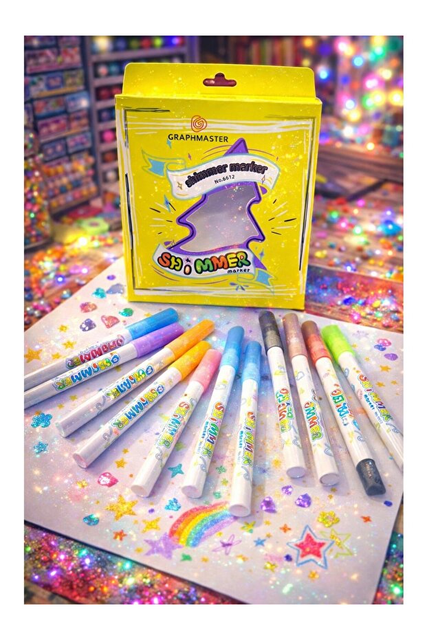 Shimmer Marker Magic Glitter Felt Tip Pen 12 Pieces