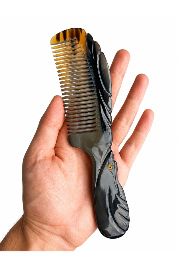 Natural Bone Comb Cattle Horn Kt-123 Handmade Handle Hair Comb 19 cm Thick Body Horn