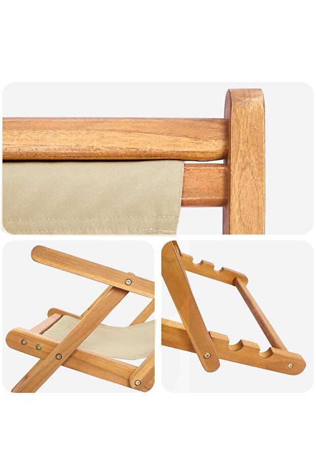 Scaun de plajă Bej Lemn solid de tec - 6