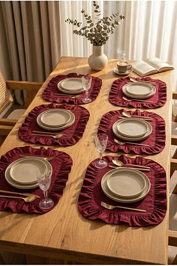 Cotton Ruffled Square Placemat Set of 6 Placemat 33 cm