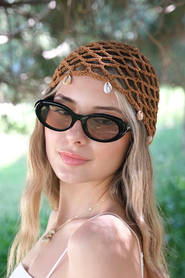 شبكة شعر بلون الجمل على شكل صدفة بحرية