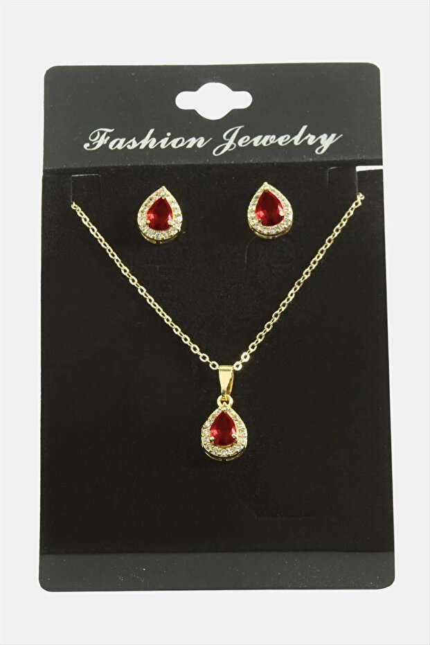 Drop Zircon Stone Set Necklace Elk-Bjtieg