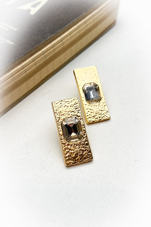 Gold Color Rectangular Stone Earrings