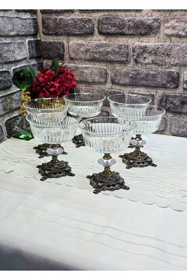 Pretty 6-Piece 330Cc Cast Iron Footed Bowl Set Magnolia&Ice Cream&Snack&Salad Bowl