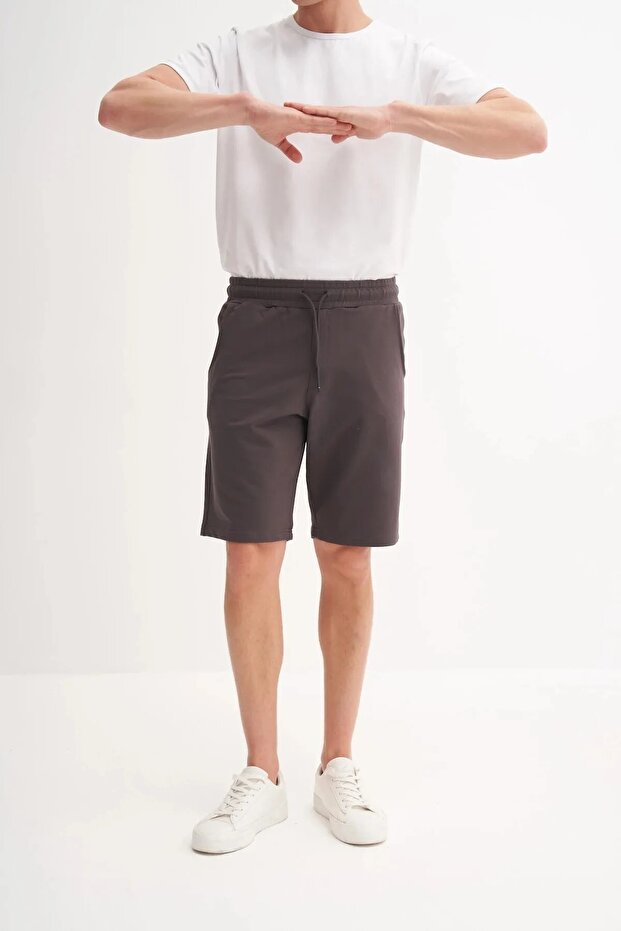 Slim Fit Narrow Leg Lycra Knitted Bermuda Shorts 60820 Anthracite