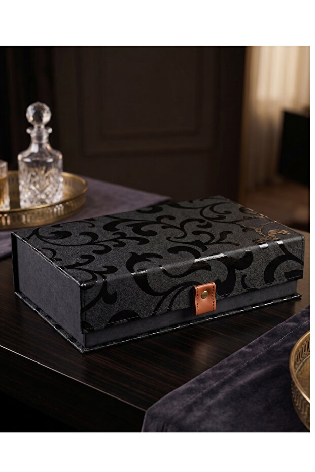 Premium Magnetic Lid Luxury Gift and Storage Box – Black Patterned Organizer Box