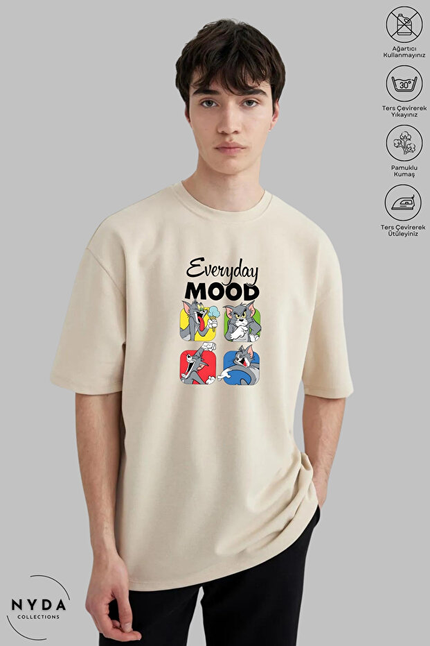 Unisex Crew Neck Tom Printed Cotton Oversize Short Sleeve T-Shirt