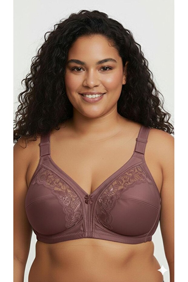 Rose Dry Plus Size Premium Quality Women's Lace Gathering Bra C Cup - Comfortable Minimizer Wire Free Underwear Without Underwire