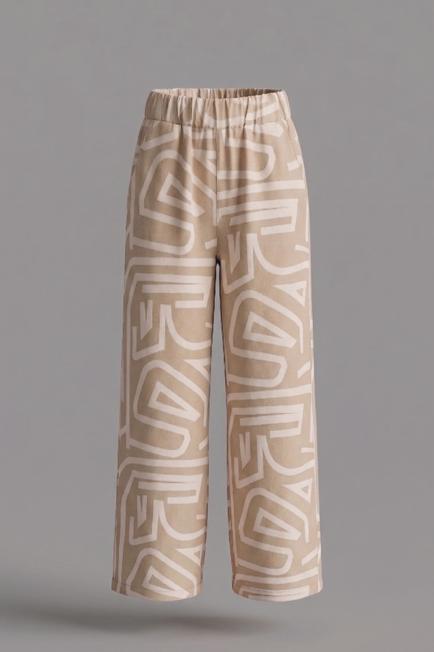 Girl's Patterned Trousers, Viscose Summer Trousers with Pockets, 7-14 Years Old