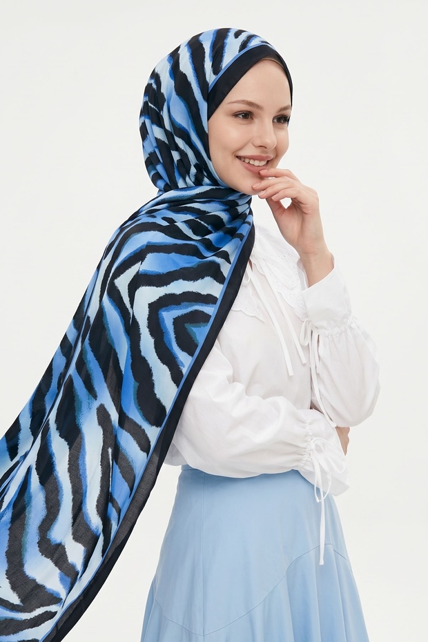 Zebra Pattern Light Blue Soft Cotton Shawl